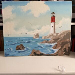 Lighthouse Painting Seascape Original Art Lighthouse Painting Coastal Art Signed